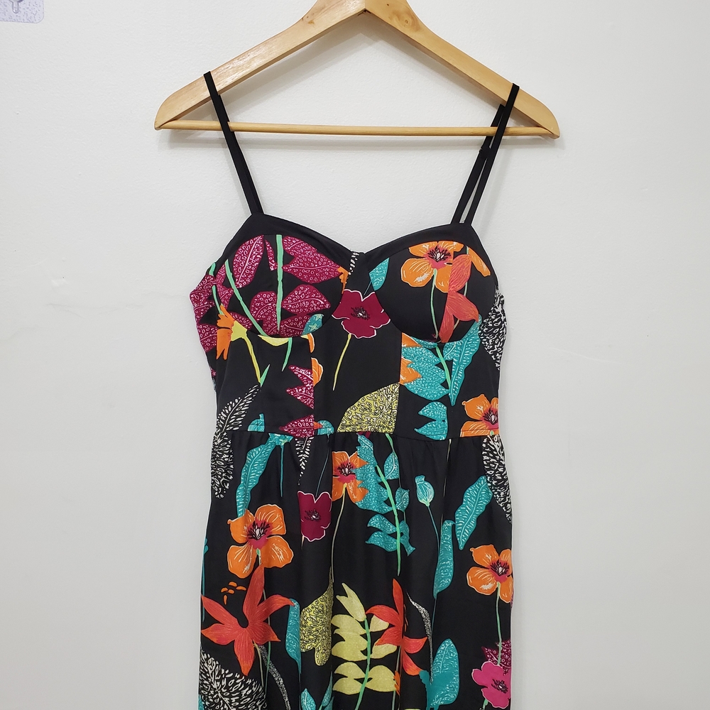 Black Strapless Floral Sundress with Orange & Teal Accents